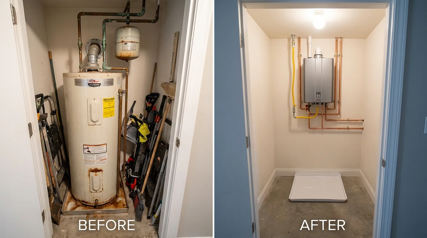 Tank water heater versus wall-mounted tankless unit comparison for Henderson, TX homeowners