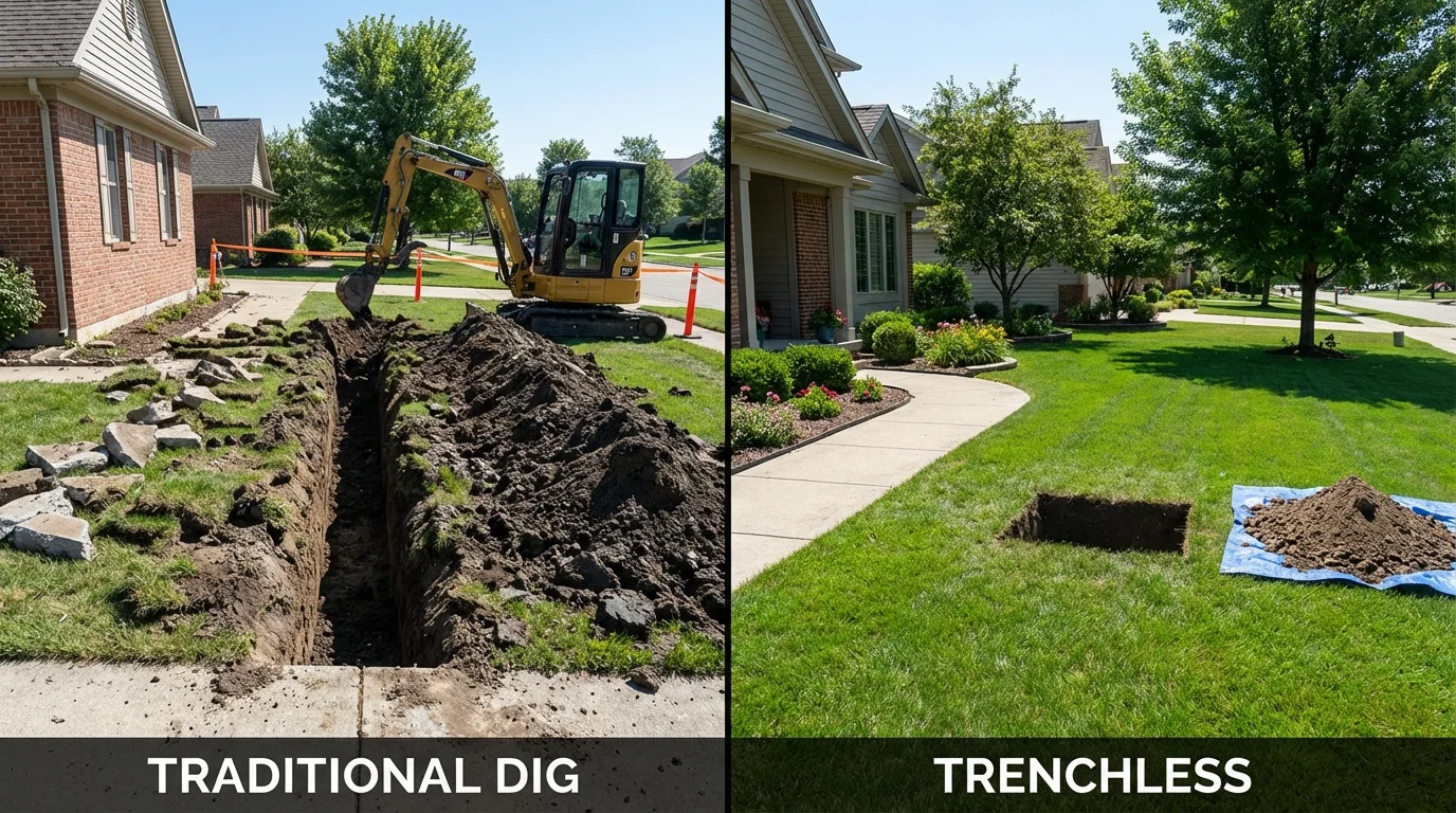 Trenchless sewer repair with minimal yard damage versus traditional excavation in Henderson, TX